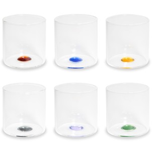 WD Lifestyle WD909 Set 6 Bicchierini 100ml Vetro Borosilicato Base Colorata