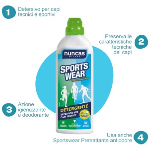 Nuncas Sportswear Detergente Specifico Capi Tecnici 750ml Detersivo Liquido a Mano e Lavatrice 10 Lavaggi