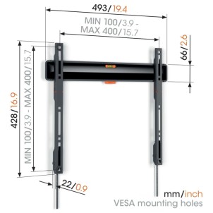 Vogel's TVM 3403 Nero Staffa Muro TV32"-77" Max50Kg Piatta Vesa da 100x100 a 400x400 Prof.2,2cm