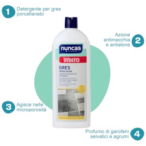 Nuncas Winto Gres 1L Detergente Specifico per Gres Porcellanato Opaco e Lucido Senza Aloni