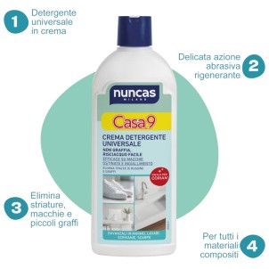 Nuncas Casa 9 Crema Detergente Universale 500ml Non Graffia Ideale per Corian