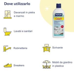 Nuncas Casa 9 Crema Detergente Universale 500ml Non Graffia Ideale per Corian