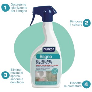 Nuncas Bagno Detergente Igienizzante 500ml Spray Rimuove il Calcare