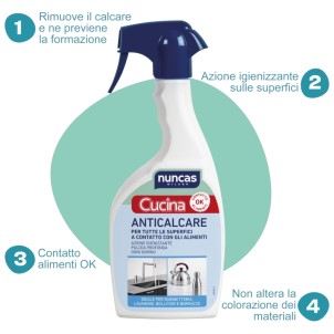 Nuncas Cucina Anticalcare 500ml Spray Pulisce e Igienizza le Superfici a Contatto con Alimenti