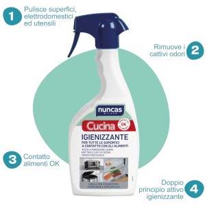 Nuncas Cucina Igienizzante 500ml Spray Rimuove Germi Batteri e Odori