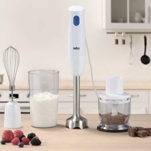 Braun MQ10.202M WH Minipimer 450 1Velocità Tritatutto 350ml Frusta a Filo in Acciaio Bicchiere Graduato